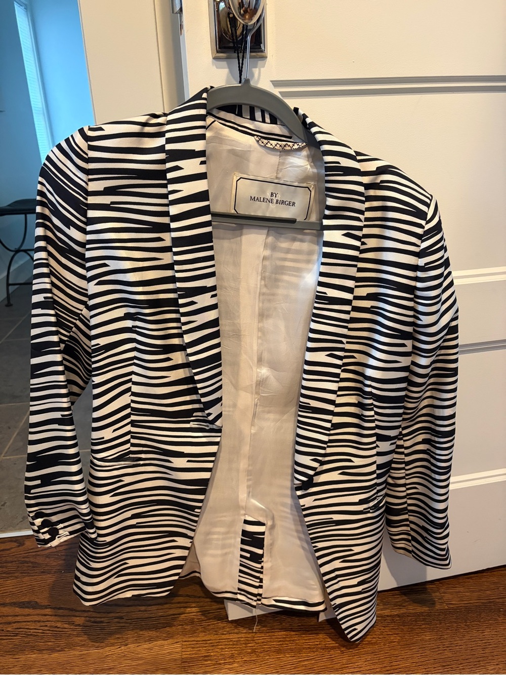By Malene Birger Black and White Striped Open Blazer